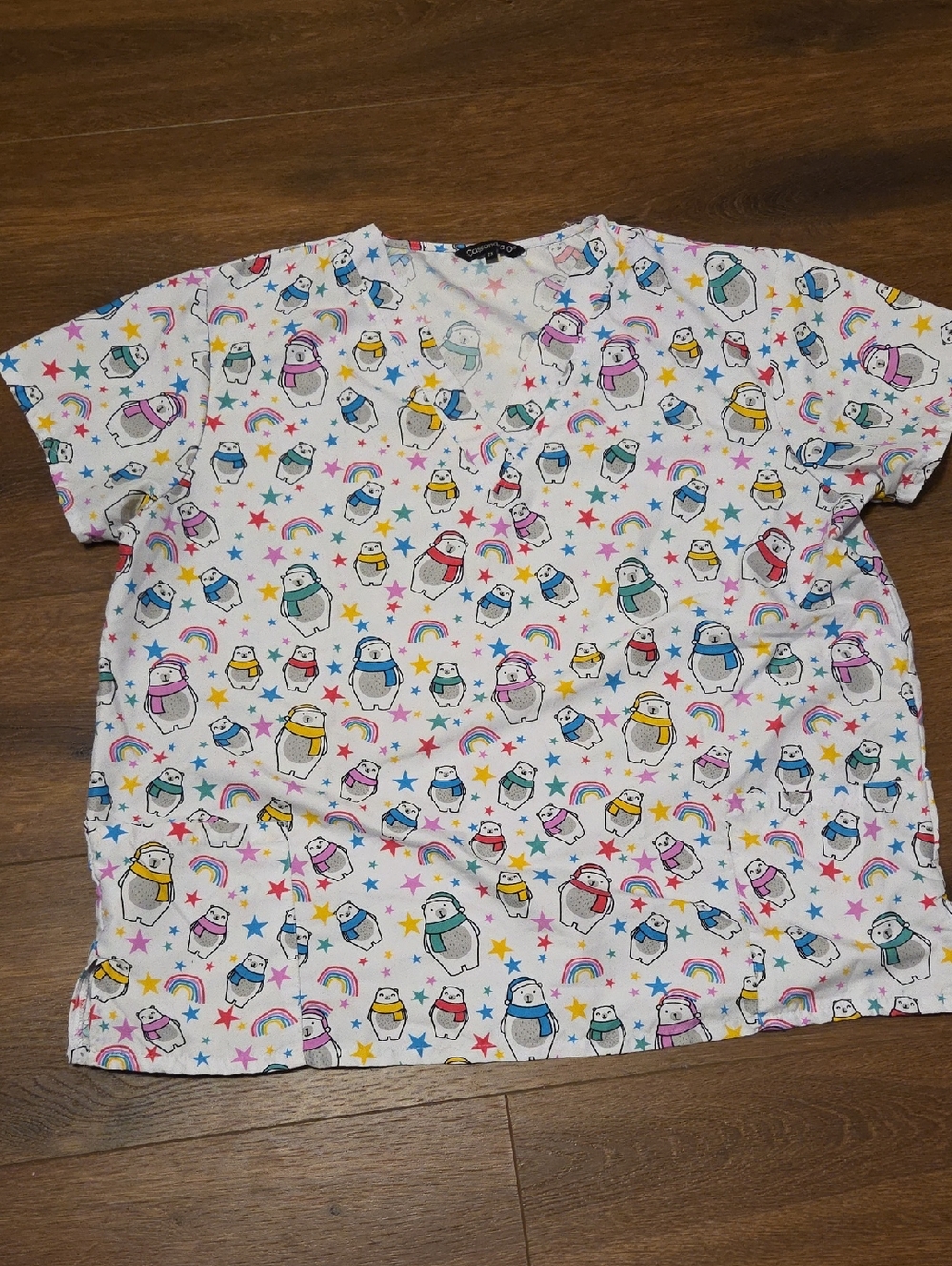 Cassandra O Scrub Top white with Polar Bears and stars 2X